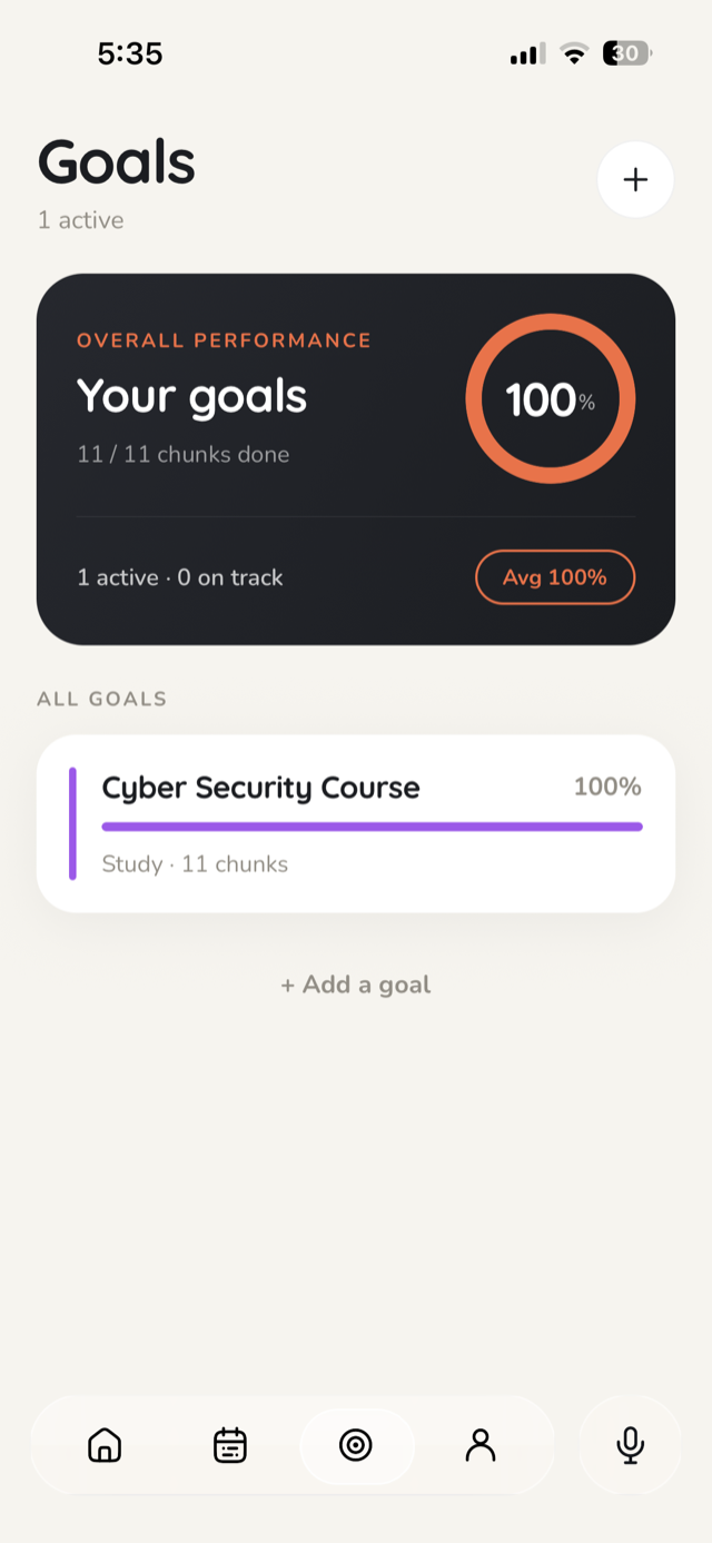 A goal broken into chunks with an overall progress ring