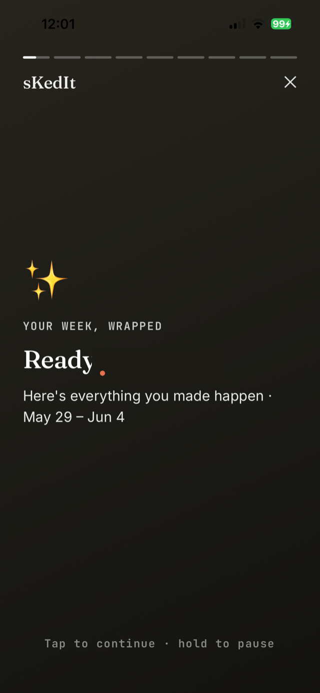 Your week, wrapped — weekly progress recap